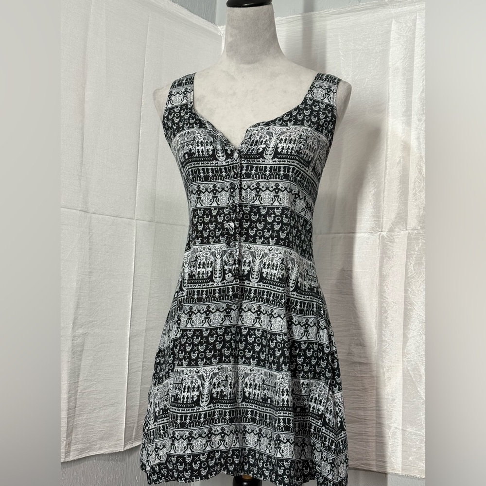 Kosi Bali Mini Corset Tie Back Black White Aztec Dress Size S
